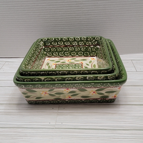 Temptations Other - 3 Temptations Old World Green Floral Square Baking Dishes 7 3/4", 8 1/2", 9 1/2"